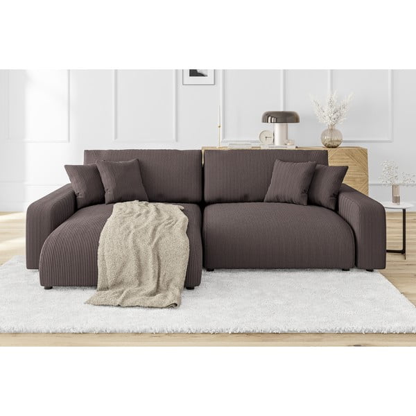 Hnědá manšestrová rozkládací rohová pohovka (variabilní) Sara – Ropez-image-1