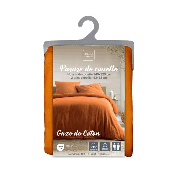 Oranžové/hnědé mušelínové povlečení na dvoulůžko/prodloužené 240x220 cm Angelia – douceur d'intérieur-image-3