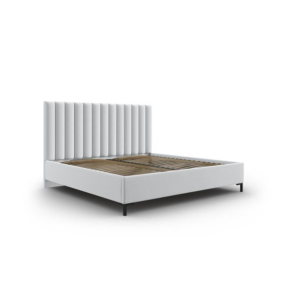 Světle šedá čalouněná dvoulůžková postel s úložným prostorem s roštem 160x200 cm Casey – Mazzini Beds