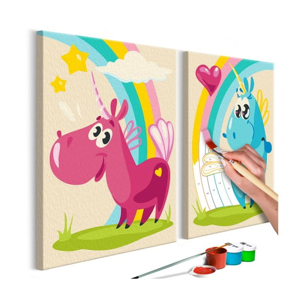 DIY set na tvorbu vlastního dvoudílného obrazu na plátně Artgeist Sweet Unicorns, 33 x 23 cm
