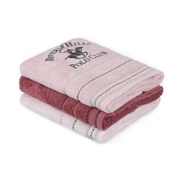 Sada 3 růžových ručníků, 90 x 50 cm