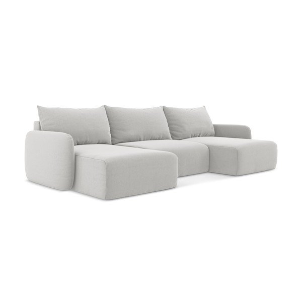 Světle šedá sametová rozkládací/s úložným prostorem rohová pohovka (do "U") Kalena – Makamii-image-2