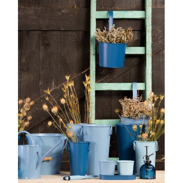 Set 2 kovových květináčů s tmavě modrým podtáckem Esschert Design Gardener-image-1