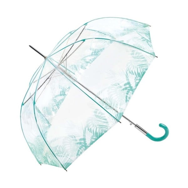Transparentní holový deštník s modrými detaily Birdcage Tropical Leaves, ⌀ 86 cm