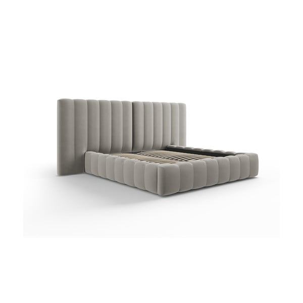 Šedá čalouněná dvoulůžková postel s úložným prostorem a roštem 160x200 cm Gina – Milo Casa