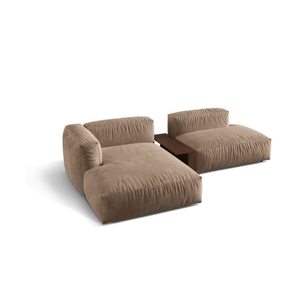 Světle hnědá sametová modulární rohová pohovka (levý roh/s lenoškou) Martina – Micadoni -image-2