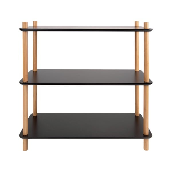 Černý regál s bambusovými nohami Leitmotiv Cabinet Simplicity, 80 x 82.5 cm