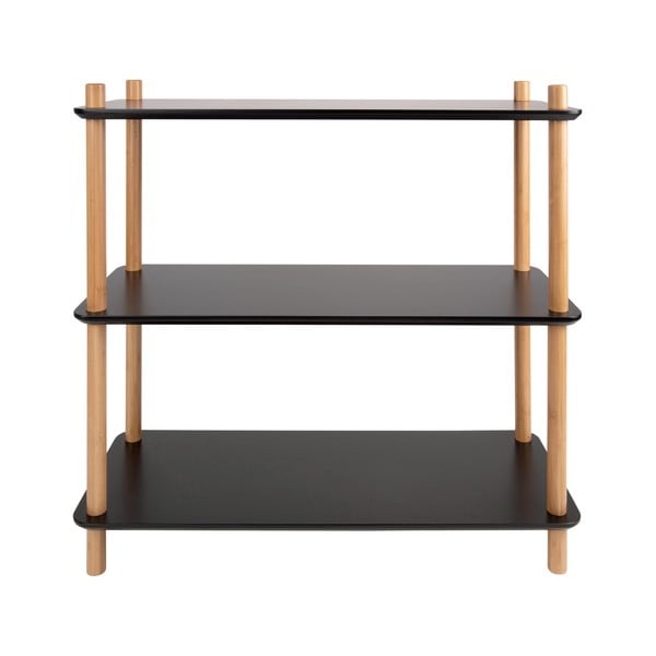 Černý regál s bambusovými nohami Leitmotiv Cabinet Simplicity, 80 x 82.5 cm
