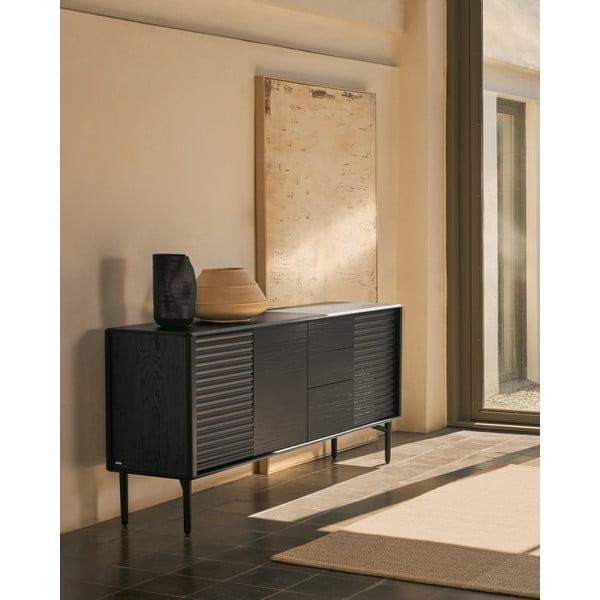 Černá komoda v dekoru dubu 200x86x45 cm Lenon – Kave Home-image-1