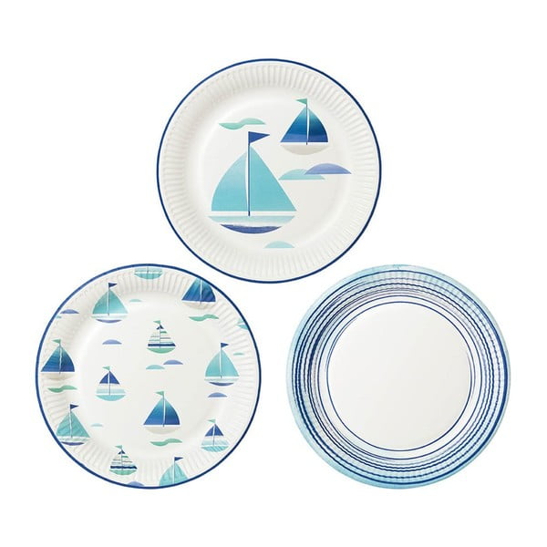 Sada 12 papírových talířů s 3 různými vzory Talking Tables Coast