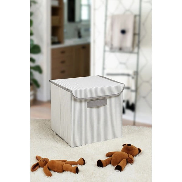 Šedý látkový úložný box s víkem 30x30x30 cm – Mioli Decor-image-1