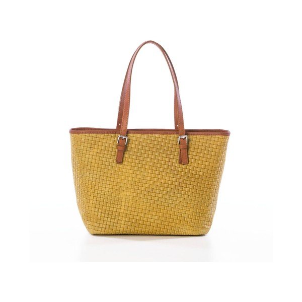 Hořčicová kabelka z pravé kůže Federica Bassi Puro-image-3