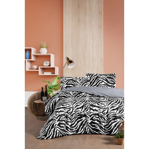 Černobílé bavlněné povlečení na dvoulůžko/prodloužené s prostěradlem 200x220 cm – Mila Home-image-2
