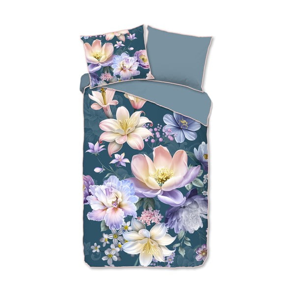 Modré povlečení na jednolůžko/prodloužené z bavlněného saténu 140x220 cm Mirery – Descanso