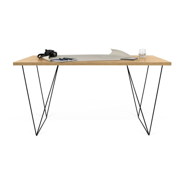 Pracovní stůl v dekoru dubového dřeva s černými nohami TemaHome Flow, 140 x 75 cm-image-2