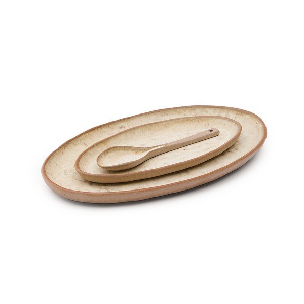 Béžové servírovací keramické talíře v sadě 3 ks Zunel – Kave Home