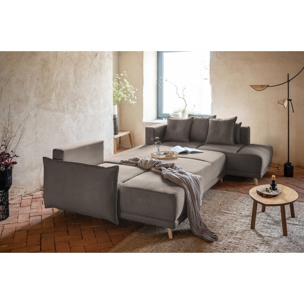 Světle hnědá manšestrová rozkládací rohová pohovka (pravý roh/do "U") Lazy Lukka – Miuform-image-4