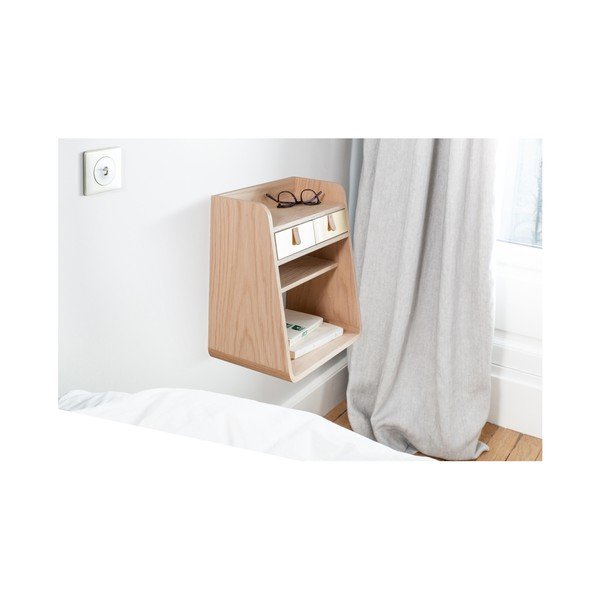 Nástěnná police v dekoru dubového dřeva s 2 bílými zásuvkami HARTÔ Suzon-image-2