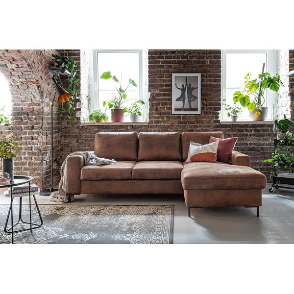 Hnědá rozkládací rohová pohovka z imitace kůže Miuform Lofty Lilly Vintage, pravý roh-image-4