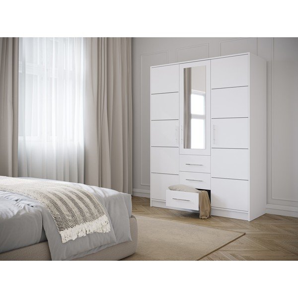 Bílá šatní skříň se zrcadlem 147x200 cm Derry - Cosmopolitan Design-image-1