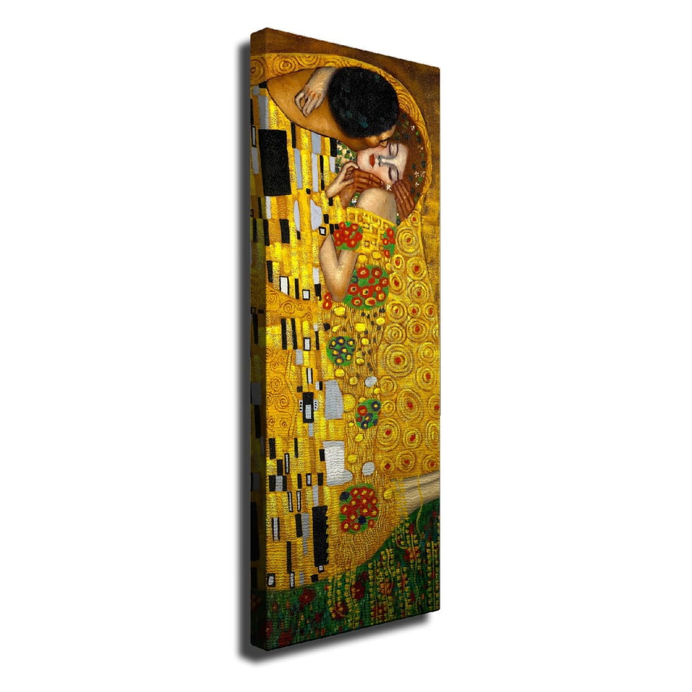 Nástěnná reprodukce na plátně Gustav Klimt The Kiss, 30 x 80 cm