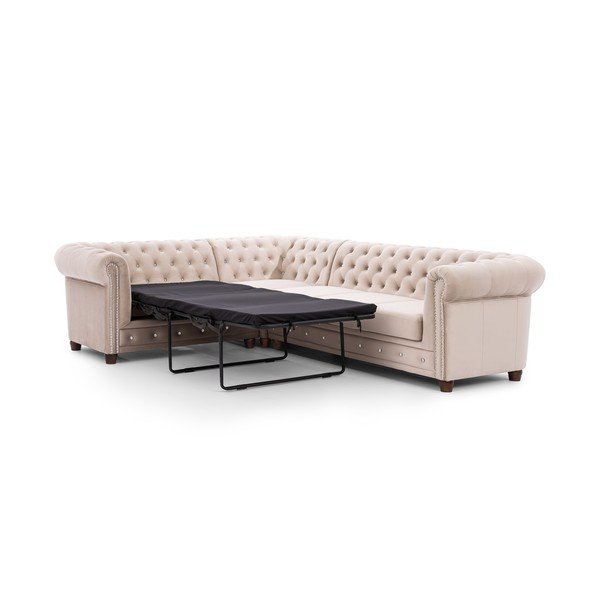 Béžová sametová rozkládací rohová pohovka (levý roh/do L) York Blik – Ropez-image-2