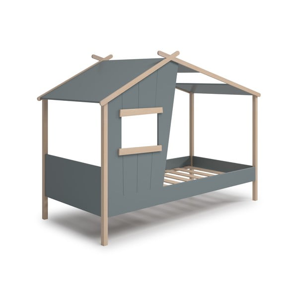 Domečková dětská postel šedozelená z borovicového dřeva s roštem 90x190 cm Luba – Marckeric-image-2