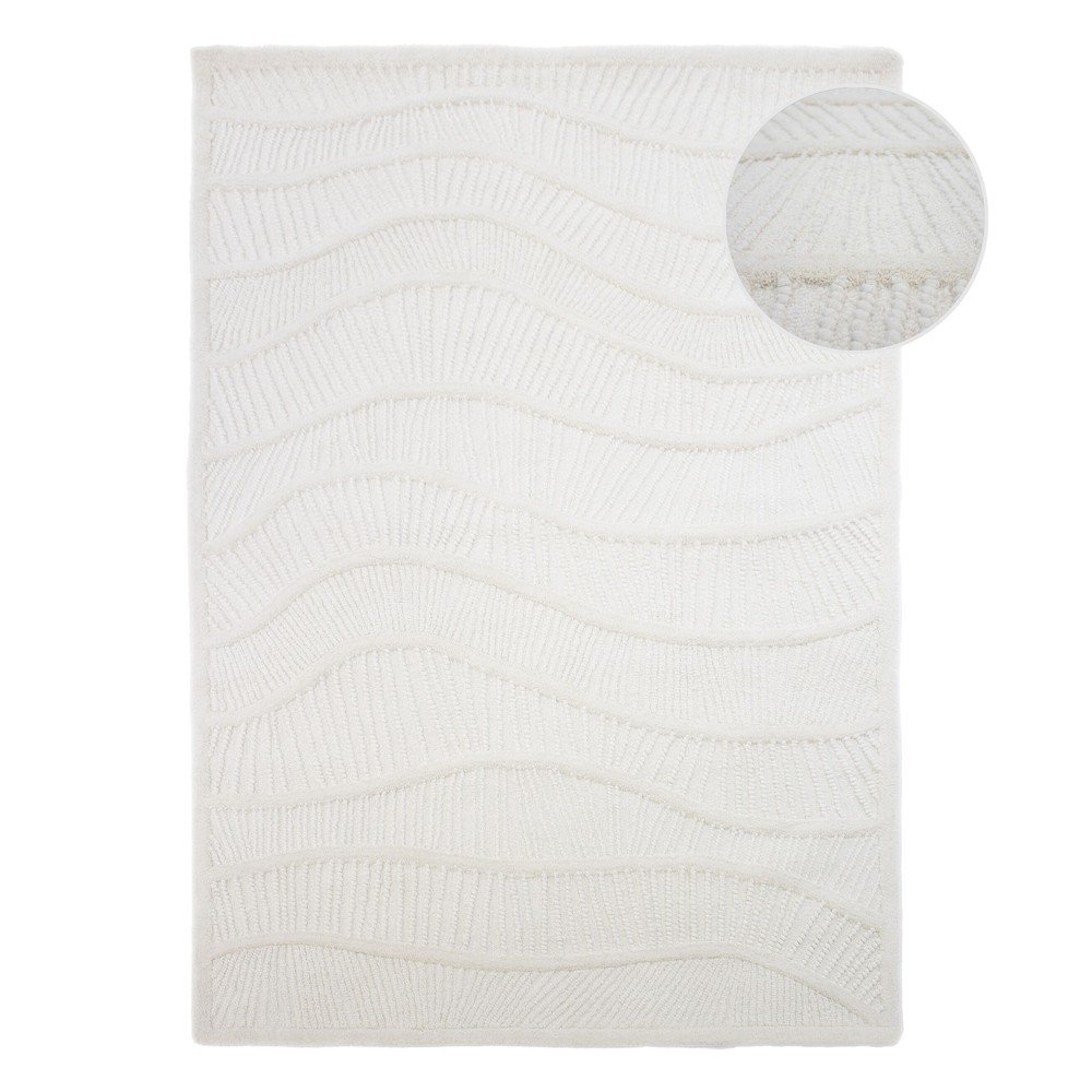 Bílý ručně tkaný koberec s příměsí vlny 160x230 cm Sculptured Wave – Flair Rugs