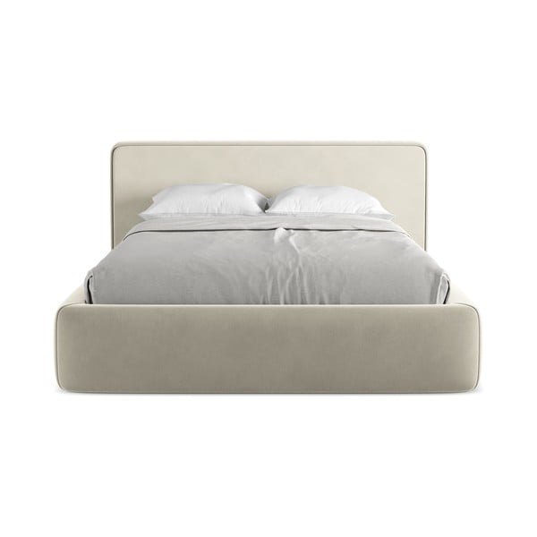 Krémová čalouněná dvoulůžková postel s úložným prostorem s roštem 180x200 cm Kiana – Makamii-image-4