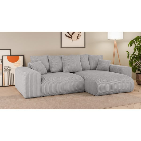 Světle šedá manšestrová rozkládací rohová pohovka s úložným prostorem (variabilní roh) Luma – Ropez-image-1