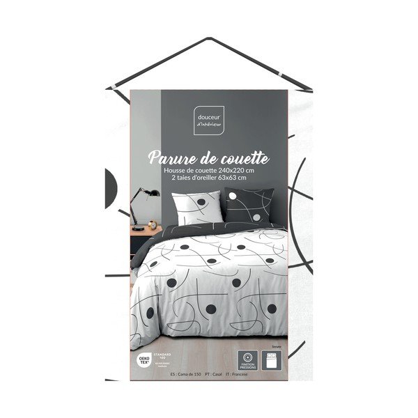 Bílé/tmavě šedé 3dílné povlečení na dvoulůžko/prodloužené z mikrovlákna 240x220 cm Sonate – douceur d'intérieur-image-3