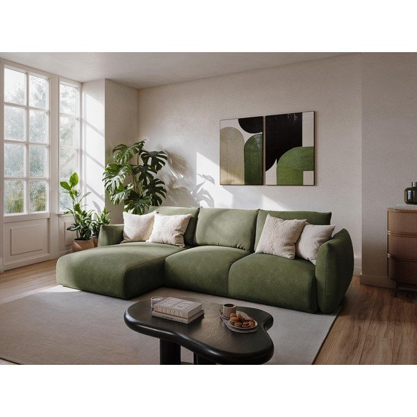 Béžová žinylková rozkládací rohová pohovka (do "U") Leila – Makamii-image-1