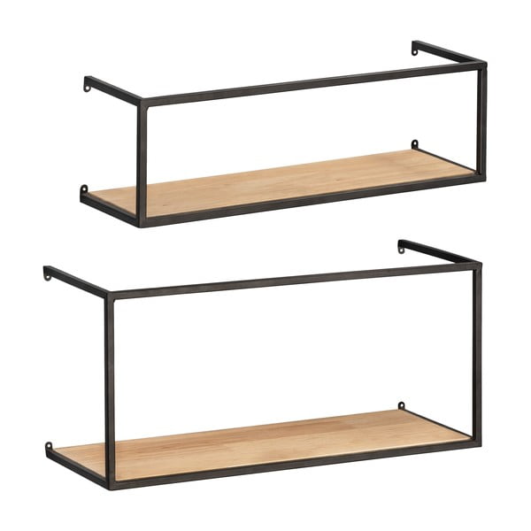 Sada 2 borovicových polic s černou kovovou konstrukcí Wenko Pieces, délka 55 cm-image-2