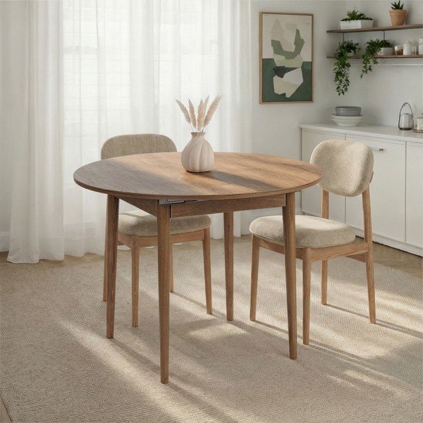 Kulatý rozkládací jídelní stůl s přídavnou deskou v dekoru dubu ø 100 cm Viona – Kalune Design-image-2