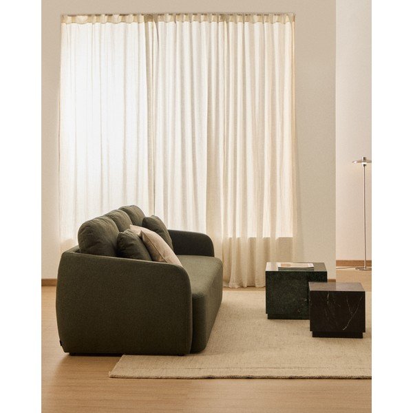 Tmavě zelená žinylková rozkládací pohovka 218 cm Laira – Kave Home-image-1