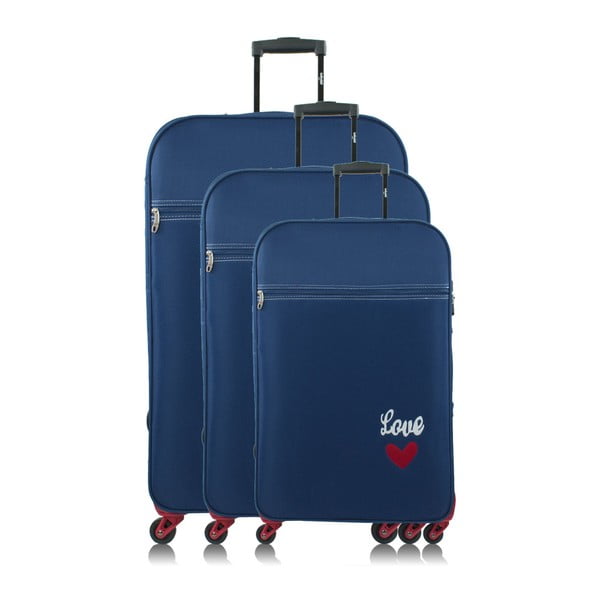 Sada 3 modrých cestovních kufrů na kolečkách INFINITIF Love