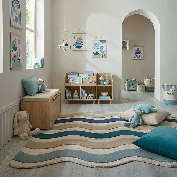 Modrý ručně tkaný vlněný koberec 140x200 cm Cascade Wool – Flair Rugs-image-1