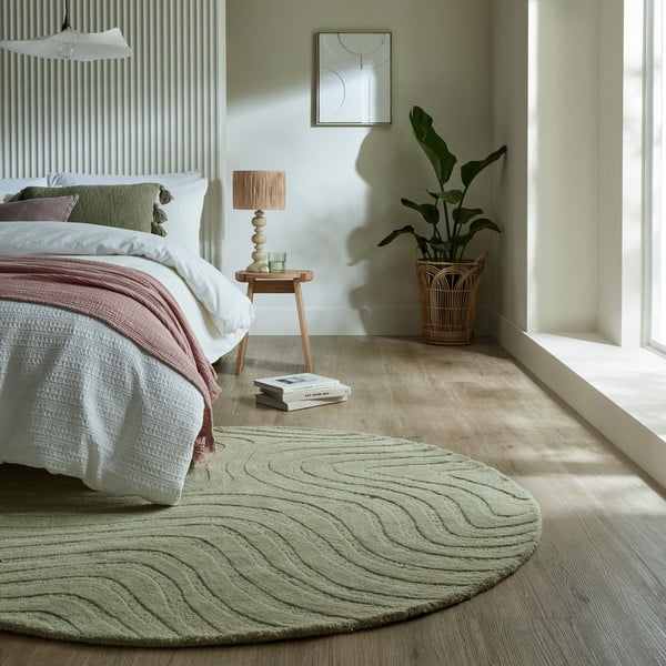 Khaki ručně tkaný vlněný kulatý koberec ø 160 cm Mesmerise Sage – Flair Rugs-image-1