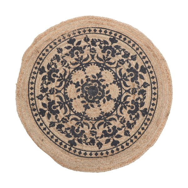 Kruhový koberec z juty a bavlny InArt Black Mandala, ⌀ 90 cm