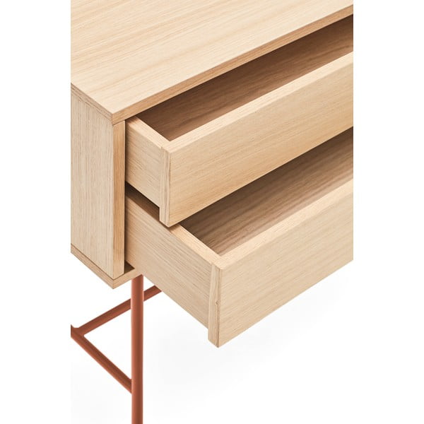 Cihlově červený konzolový stolek s dubovou dýhou Teulat Yoko-image-3