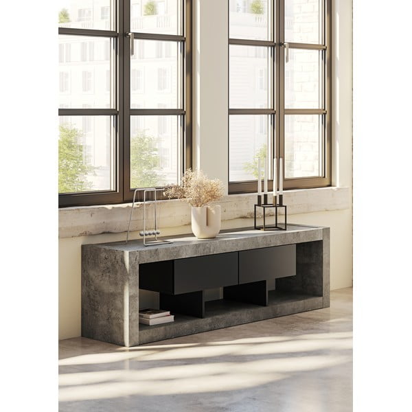 Šedo-černý TV stolek v dekoru betonu 175x52 cm Nara – TemaHome-image-4