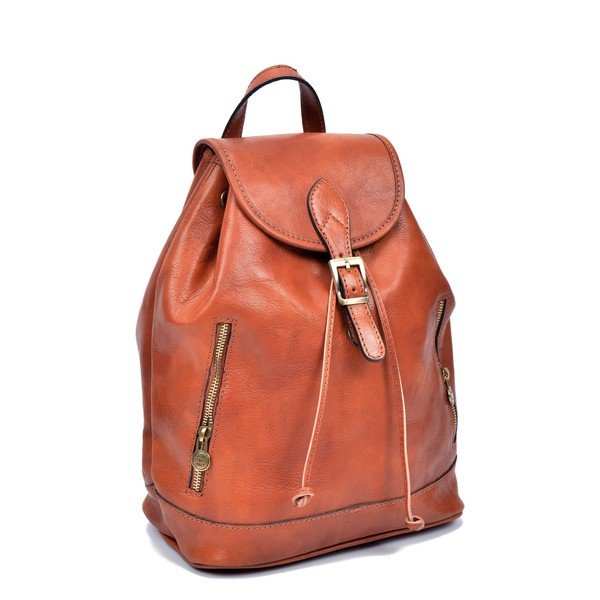 Koňakově hnědý kožený batoh Sofia Cardoni Cindy-image-2