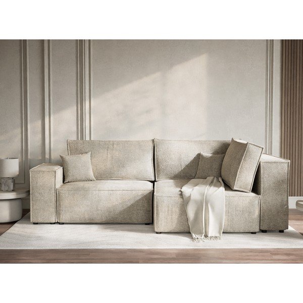 Béžová žinylková rozkládací/s úložným prostorem rohová pohovka (pravý roh/do L) Tonga – Maison de Rêve-image-1