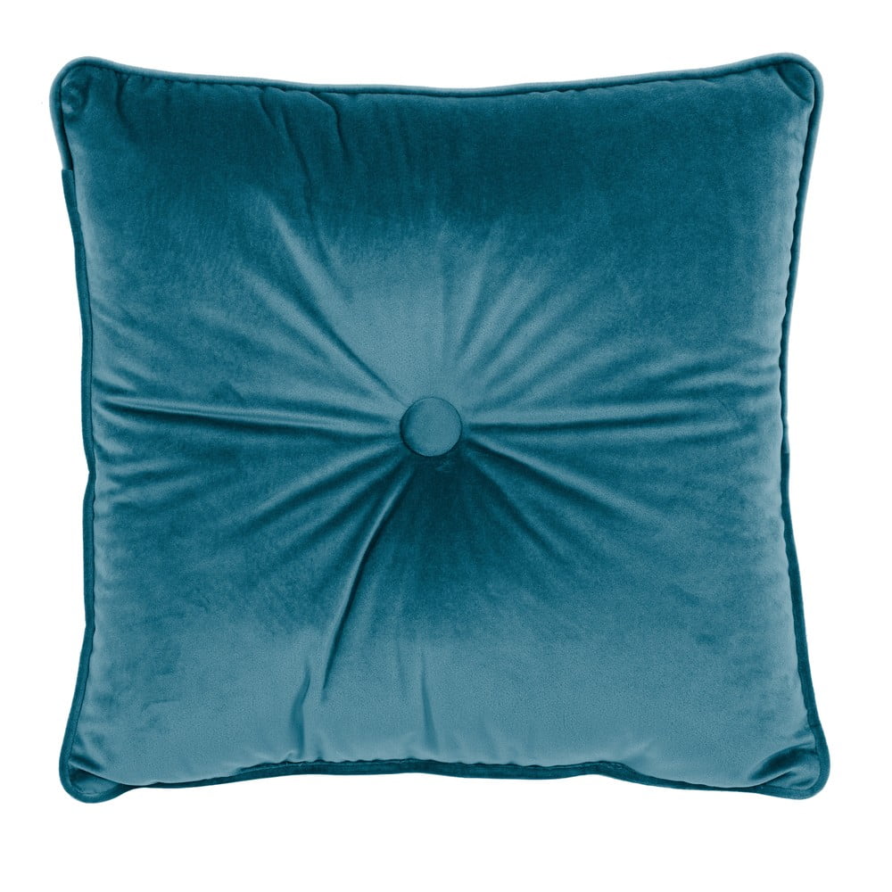 Modrý polštář Tiseco Home Studio Velvet Button, 45 x 45 cm
