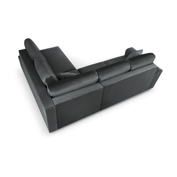 Tmavě šedá sametová rozkládací/s úložným prostorem rohová pohovka (pravý roh/do L) Kyoto – Cosmopolitan Design-image-4