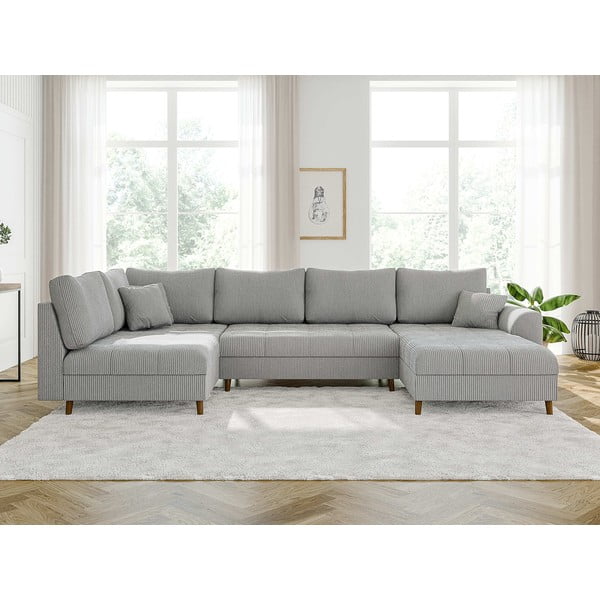 Světle šedá manšestrová rohová pohovka (pravý roh/do "U") Ariella – Ropez-image-1