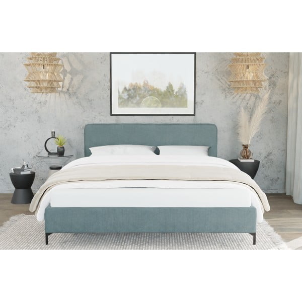 Světle modrá čalouněná dvoulůžková postel s roštem 200x200 cm Barker – Ropez-image-3