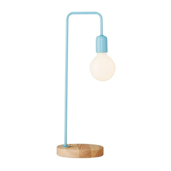 Světle modrá stolní lampa s dřevěným podstavcem Homemania Decor Valetta