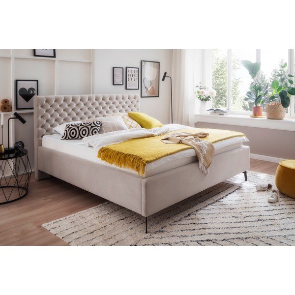 Bílá/krémová čalouněná dvoulůžková postel s úložným prostorem s roštem 180x200 cm La Maison – Meise Möbel-image-1