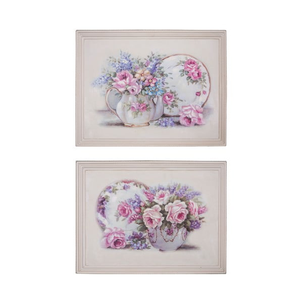 Sada 2 nástěnných obrazů Antic Line Fleurs, 46 x 26 cm